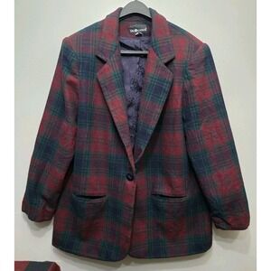 Sag Harbor Vintage Dark Red Green Blazer Coat Equestrian Old Money Size 18